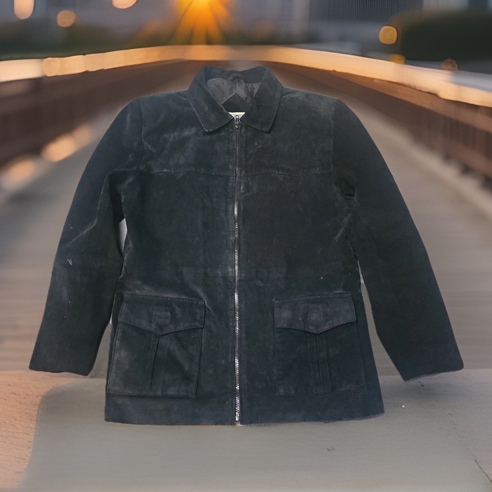 Middlebrook Park Suede Leather Jacket Black Panther Full Zip Chore Western M